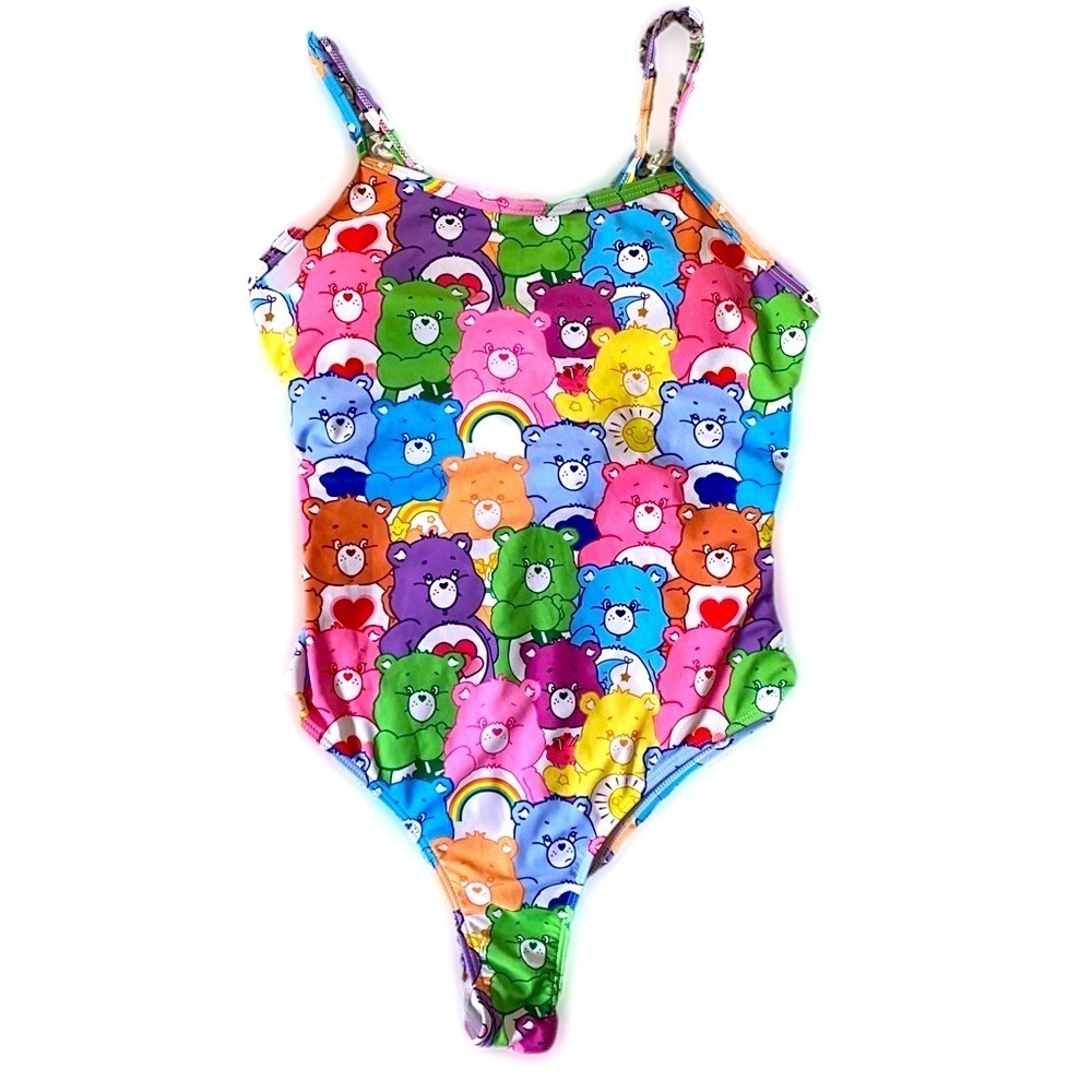 Care Bears Rainbow One-Piece Swimsuit Adjustable Straps Bodysuit Pad Inserts M